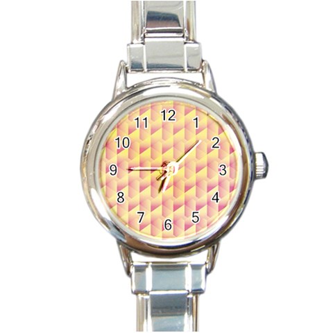 Geometric Pink & Yellow  Round Italian Charm Watch from ArtsNow.com Front