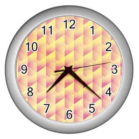 Geometric Pink & Yellow  Wall Clock (Silver) from ArtsNow.com Front