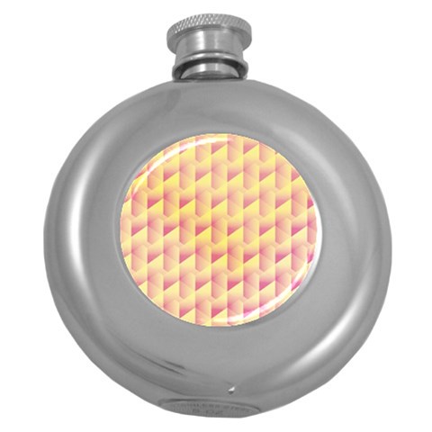 Geometric Pink & Yellow  Hip Flask (Round) from ArtsNow.com Front