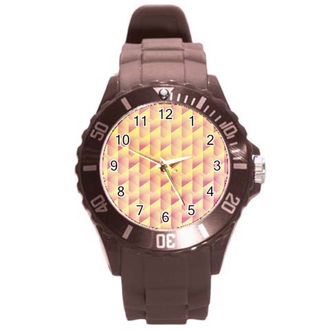 Geometric Pink & Yellow  Plastic Sport Watch (Large) from ArtsNow.com Front