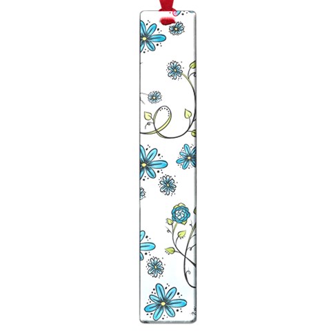 Blue Whimsical Flowers  on blue Large Bookmark from ArtsNow.com Front