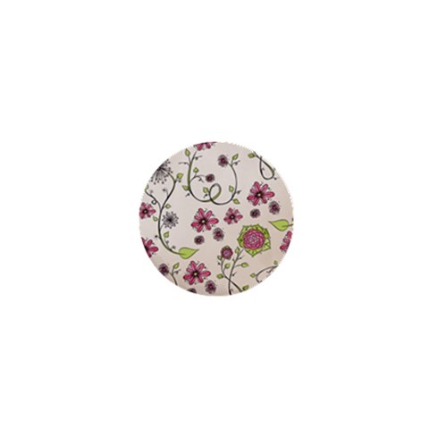 Pink Whimsical flowers on beige 1  Mini Button from ArtsNow.com Front