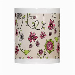 Pink Whimsical flowers on beige White Coffee Mug from ArtsNow.com Center