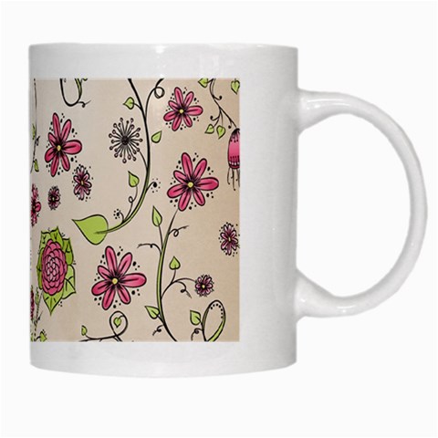 Pink Whimsical flowers on beige White Coffee Mug from ArtsNow.com Right