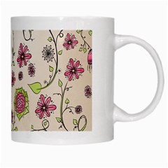 Pink Whimsical flowers on beige White Coffee Mug from ArtsNow.com Right