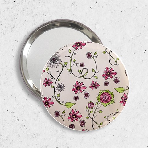 Pink Whimsical flowers on beige Handbag Mirror (2.25 ) from ArtsNow.com Front