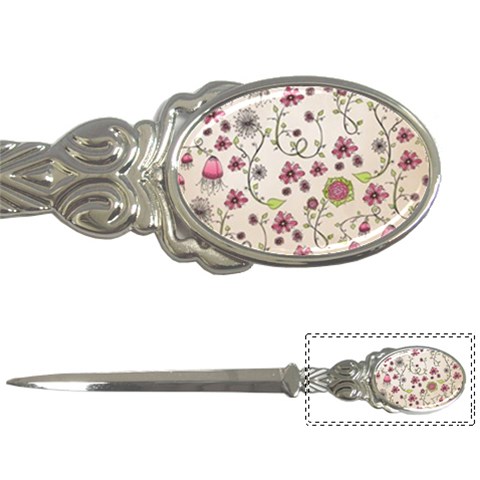 Pink Whimsical flowers on beige Letter Opener from ArtsNow.com Front