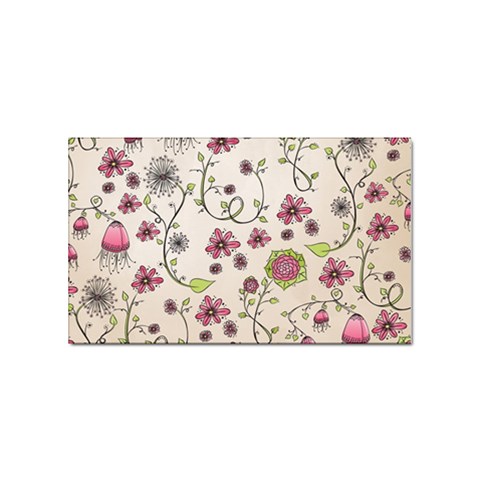 Pink Whimsical flowers on beige Sticker (Rectangle) from ArtsNow.com Front