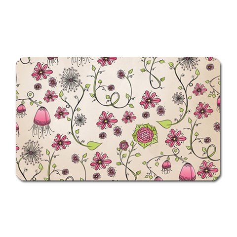 Pink Whimsical flowers on beige Magnet (Rectangular) from ArtsNow.com Front