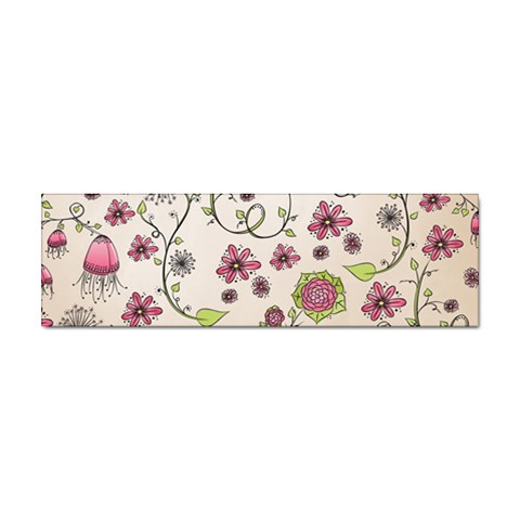 Pink Whimsical flowers on beige Bumper Sticker 10 Pack from ArtsNow.com Front