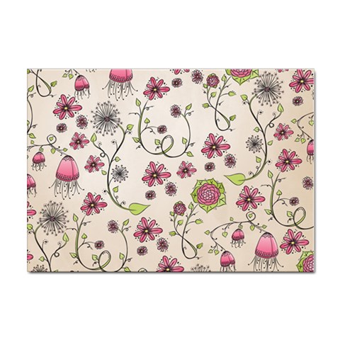 Pink Whimsical flowers on beige A4 Sticker 10 Pack from ArtsNow.com Front