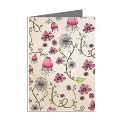 Pink Whimsical flowers on beige Mini Greeting Card (8 Pack) from ArtsNow.com Right