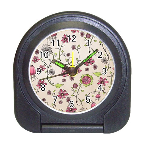 Pink Whimsical flowers on beige Desk Alarm Clock from ArtsNow.com Front