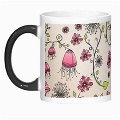 Pink Whimsical flowers on beige Morph Mug from ArtsNow.com Left