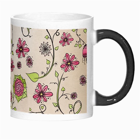 Pink Whimsical flowers on beige Morph Mug from ArtsNow.com Right