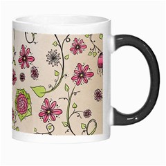 Pink Whimsical flowers on beige Morph Mug from ArtsNow.com Right