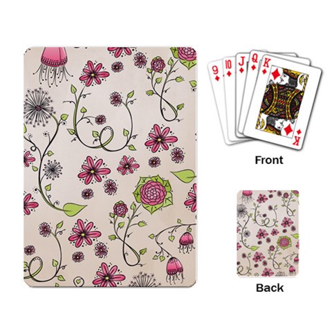 Pink Whimsical flowers on beige Playing Cards Single Design from ArtsNow.com Back