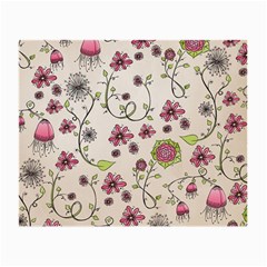 Pink Whimsical flowers on beige Glasses Cloth (Small, Two Sided) from ArtsNow.com Front