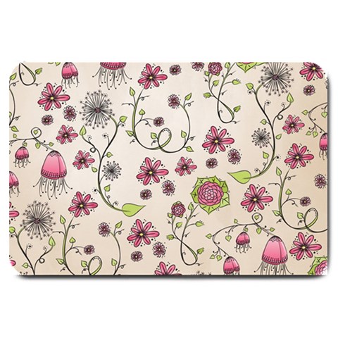 Pink Whimsical flowers on beige Large Door Mat from ArtsNow.com 30 x20  Door Mat