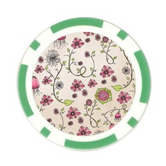 Pink Whimsical flowers on beige Poker Chip from ArtsNow.com Front