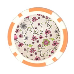 Pink Whimsical flowers on beige Poker Chip from ArtsNow.com Front