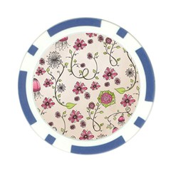 Pink Whimsical flowers on beige Poker Chip from ArtsNow.com Back