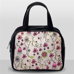 Pink Whimsical flowers on beige Classic Handbag (Two Sides) from ArtsNow.com Back