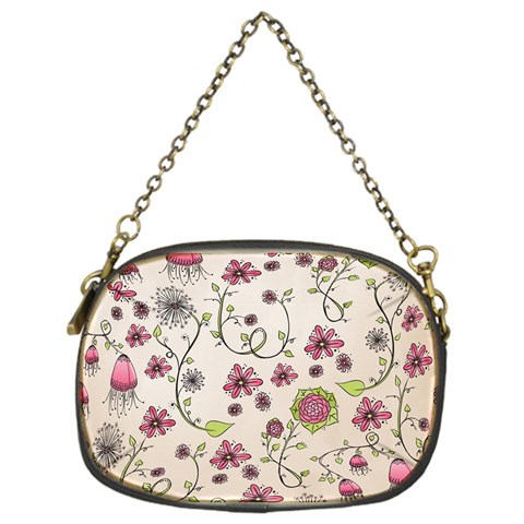 Pink Whimsical flowers on beige Chain Purse (One Side) from ArtsNow.com Front