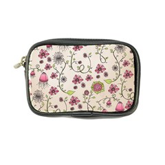 Pink Whimsical flowers on beige Coin Purse from ArtsNow.com Front