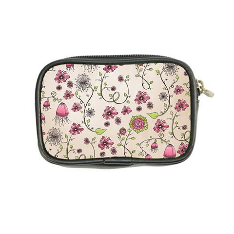 Pink Whimsical flowers on beige Coin Purse from ArtsNow.com Back