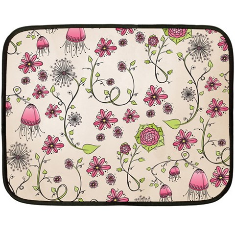 Pink Whimsical flowers on beige Mini Fleece Blanket (Two Sided) from ArtsNow.com 35 x27  Blanket Back