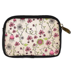 Pink Whimsical flowers on beige Digital Camera Leather Case from ArtsNow.com Back