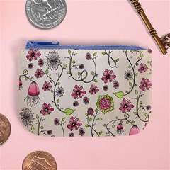 Pink Whimsical flowers on beige Coin Change Purse from ArtsNow.com Front