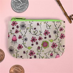 Pink Whimsical flowers on beige Coin Change Purse from ArtsNow.com Front