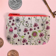 Pink Whimsical flowers on beige Coin Change Purse from ArtsNow.com Front