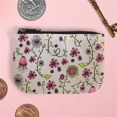 Pink Whimsical flowers on beige Coin Change Purse from ArtsNow.com Front