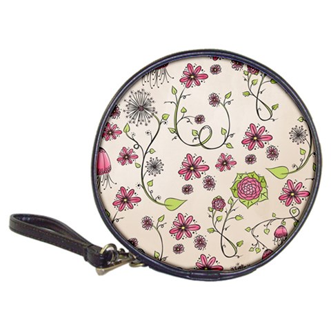 Pink Whimsical flowers on beige CD Wallet from ArtsNow.com Front