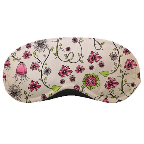 Pink Whimsical flowers on beige Sleeping Mask from ArtsNow.com Front