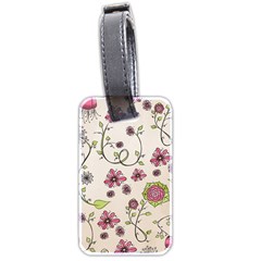 Pink Whimsical flowers on beige Luggage Tag (Two Sides) from ArtsNow.com Front