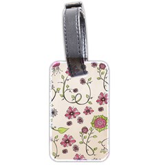 Pink Whimsical flowers on beige Luggage Tag (Two Sides) from ArtsNow.com Back