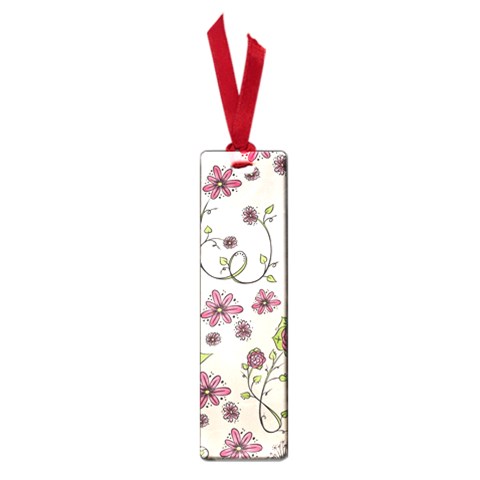 Pink Whimsical flowers on beige Small Bookmark from ArtsNow.com Front