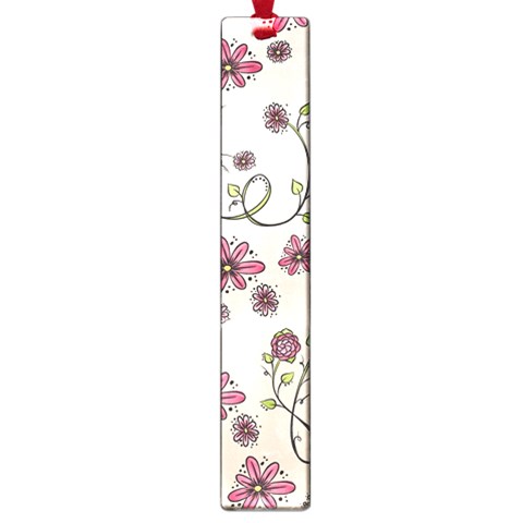 Pink Whimsical flowers on beige Large Bookmark from ArtsNow.com Front