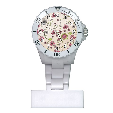 Pink Whimsical flowers on beige Nurses Watch from ArtsNow.com Front