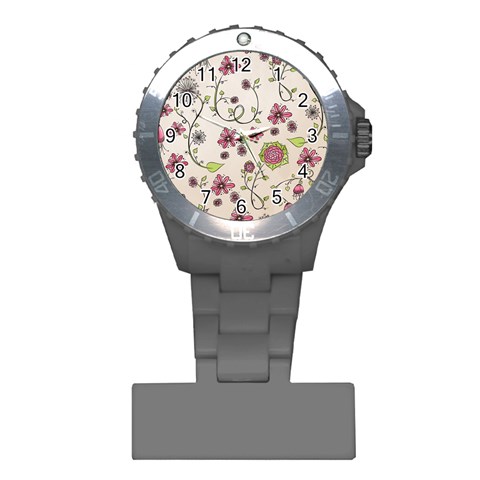 Pink Whimsical flowers on beige Nurses Watch from ArtsNow.com Front