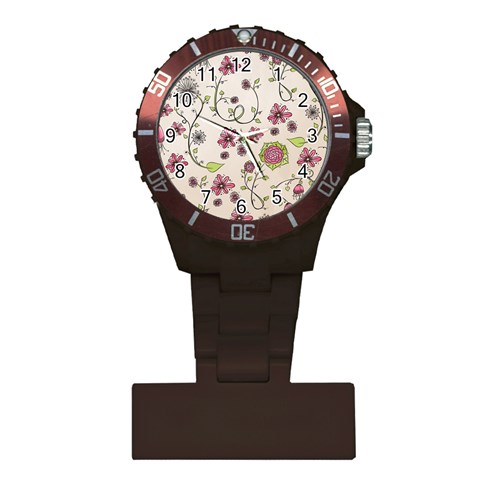 Pink Whimsical flowers on beige Nurses Watch from ArtsNow.com Front