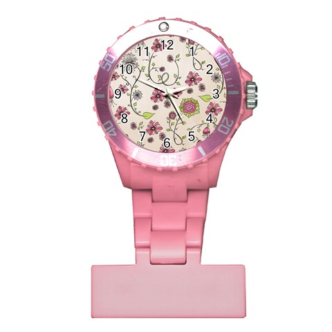 Pink Whimsical flowers on beige Nurses Watch from ArtsNow.com Front