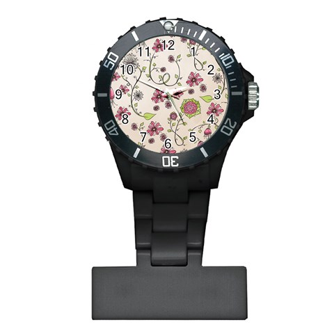 Pink Whimsical flowers on beige Nurses Watch from ArtsNow.com Front