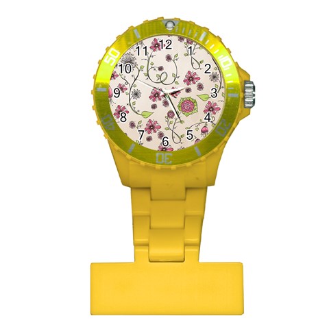 Pink Whimsical flowers on beige Nurses Watch from ArtsNow.com Front