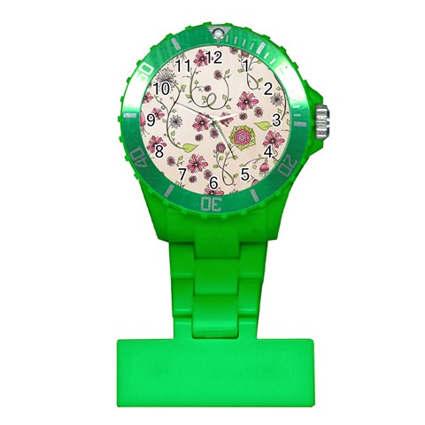 Pink Whimsical flowers on beige Nurses Watch from ArtsNow.com Front