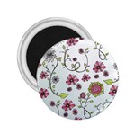 Pink whimsical flowers on blue 2.25  Button Magnet